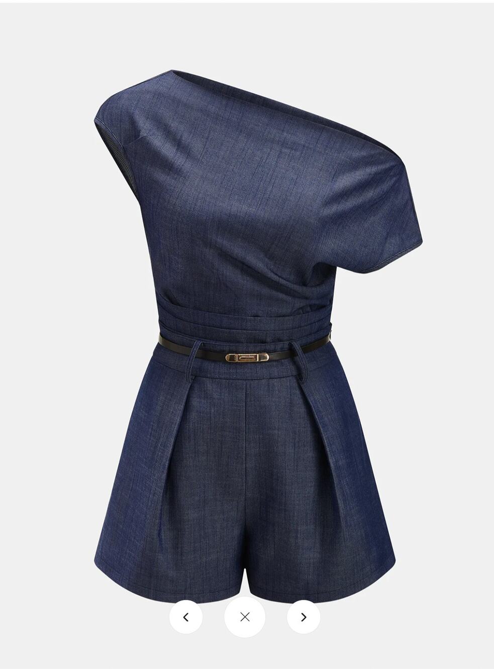 NWT Commense Asymmetric Off-Shoulder Denim Top & Belted Shorts Set Sz S